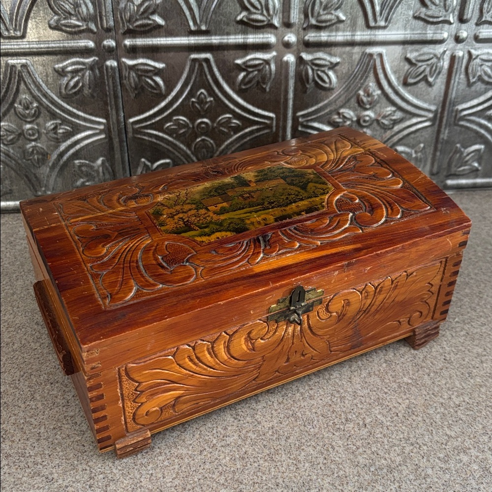 Vintage Cedar Chest Style Jewelry Box c. 1940s